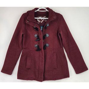 Shebby Jacket Womens Small Burgundy Hooded Snap Full Zip Casual Winter Coat